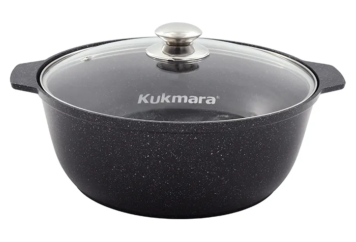 жмт528а Кастрюля-жаровня 5л диаметром 28см со стеклянной крышкой, АП (темный мрамор) 